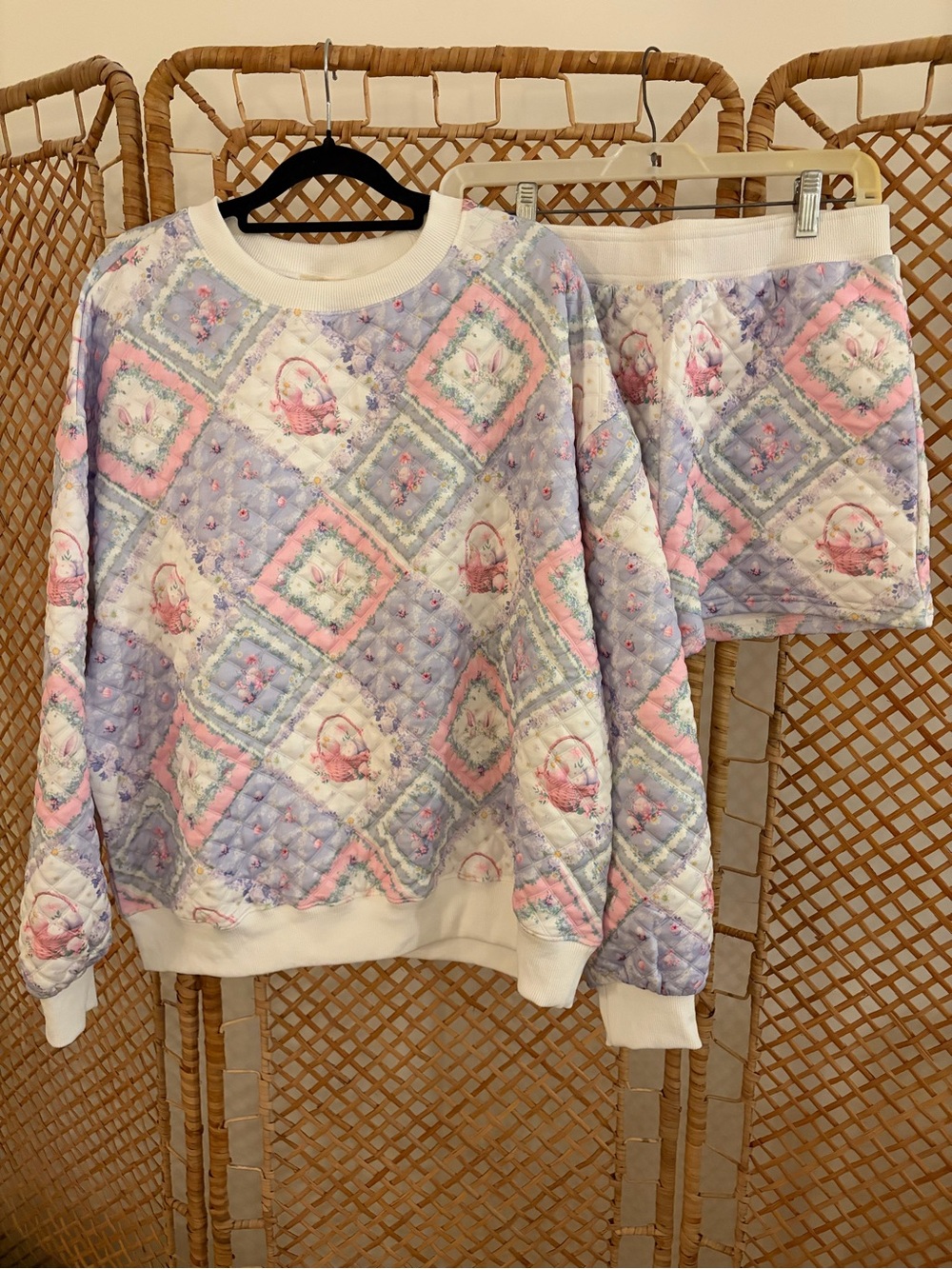 NWOT Pastel Quilted Sweatshirt & Shorts Set - Lavender Pink Floral Patchwork